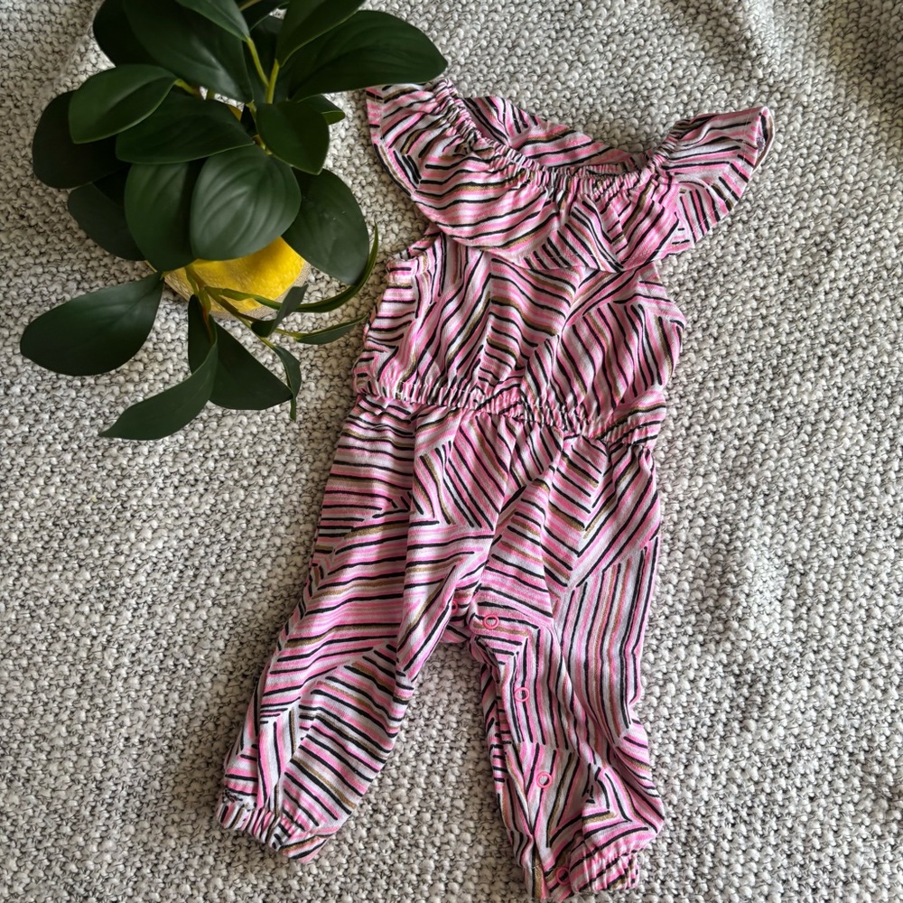 Cat & Jack Pink and Black Striped Baby Romper Jumpsuit Newborn Baby Infant Girls